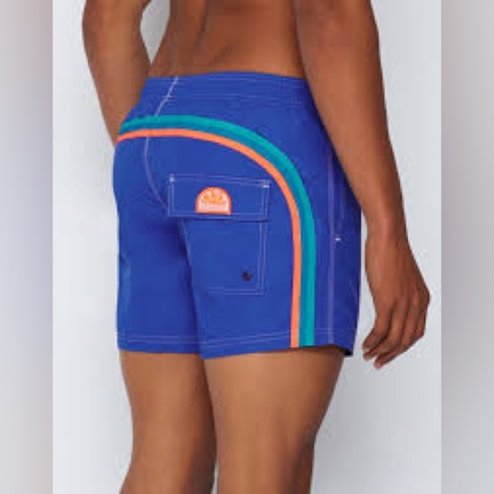 NWOT SUNDEK Neon Purplish Blue Nylon Sz S‎ Swim Trunks Shorts